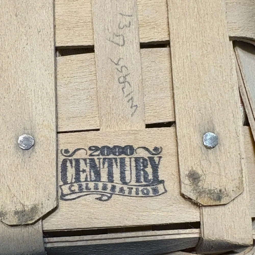 LONGABERGER 2000 CENTURY CELEBRATION HOPE BASKET, FABRIC LINER, PROTECTOR & LID